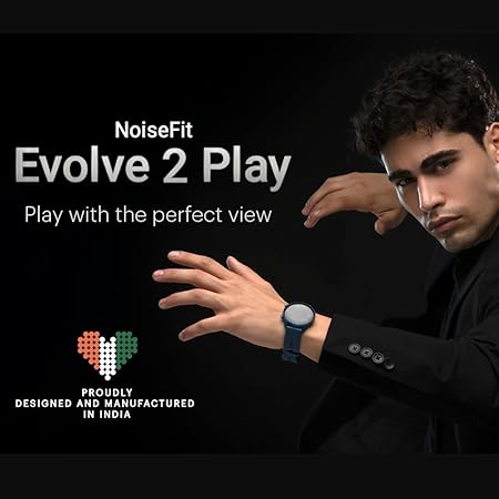 noise evolve 2 play amoled display smart watch with fast charging, always on display, 50 sports modes, hindi language support, noise health suite (electric blue)