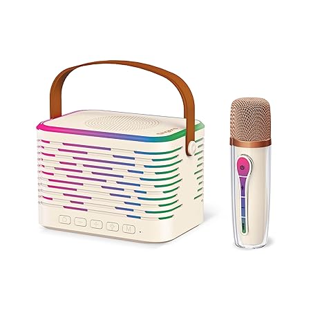 fingers karaokestar k4 portable speaker with wireless mic (12 w peak output, rgb lights on both speaker & mic, 9 hour playtime, bluetooth | fm radio | microsd | aux, multi point pairing), rich white fingers karaokestar k4 portable speaker with wireless mic (12 w peak output, rgb lights on both speaker & mic, 9 hour playtime, bluetooth | fm radio | microsd | aux, multi point pairing), rich white