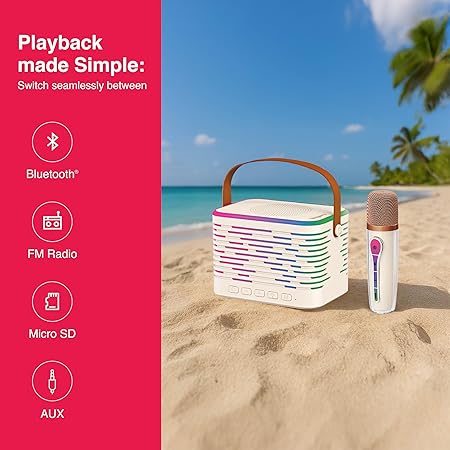 fingers karaokestar k4 portable speaker with wireless mic (12 w peak output, rgb lights on both speaker & mic, 9 hour playtime, bluetooth | fm radio | microsd | aux, multi point pairing), rich white fingers karaokestar k4 portable speaker with wireless mic (12 w peak output, rgb lights on both speaker & mic, 9 hour playtime, bluetooth | fm radio | microsd | aux, multi point pairing), rich white