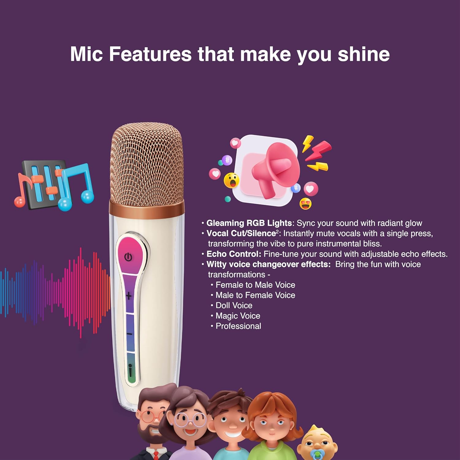 fingers karaokestar k4 portable speaker with wireless mic (12 w peak output, rgb lights on both speaker & mic, 9 hour playtime, bluetooth | fm radio | microsd | aux, multi point pairing), rich white fingers karaokestar k4 portable speaker with wireless mic (12 w peak output, rgb lights on both speaker & mic, 9 hour playtime, bluetooth | fm radio | microsd | aux, multi point pairing), rich white