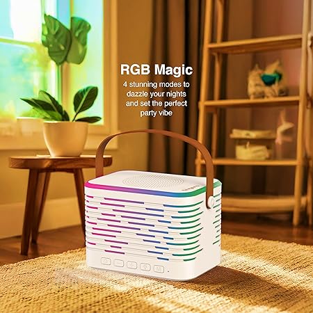 fingers karaokestar k4 portable speaker with wireless mic (12 w peak output, rgb lights on both speaker & mic, 9 hour playtime, bluetooth | fm radio | microsd | aux, multi point pairing), rich white fingers karaokestar k4 portable speaker with wireless mic (12 w peak output, rgb lights on both speaker & mic, 9 hour playtime, bluetooth | fm radio | microsd | aux, multi point pairing), rich white