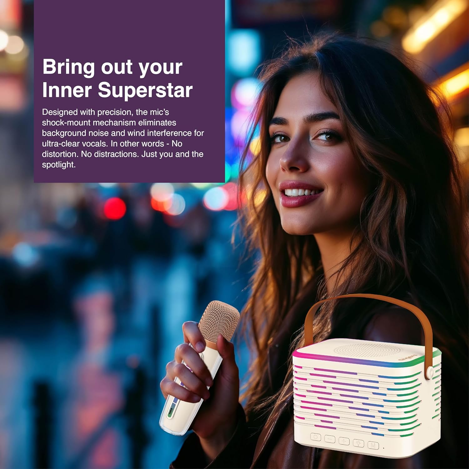 fingers karaokestar k4 portable speaker with wireless mic (12 w peak output, rgb lights on both speaker & mic, 9 hour playtime, bluetooth | fm radio | microsd | aux, multi point pairing), rich white fingers karaokestar k4 portable speaker with wireless mic (12 w peak output, rgb lights on both speaker & mic, 9 hour playtime, bluetooth | fm radio | microsd | aux, multi point pairing), rich white